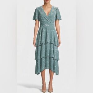 Tiered Floral Midi Dress in Sage Green